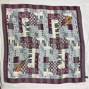 Vintage Orchestra Music Instrument Print Sheer Scarf Burgundy Gray